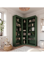Kit com 3 estantes para canto em Madeira Maciça com 3 peças– Na cor verde| Coleção Biblioteca